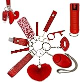 Auxu Keychain Set for Women and Girls Includes Wristlet, Pom Pom, Credit Card Puller and Personal Alarm