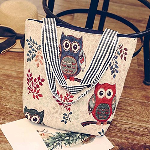 Hot Sale!New!Todaies,Women's Owl Bags Canvas Cartoon Handbag Shoulder Messenger Bag Ladies Satchel Tote Bags 4 Colors 2018 (33cm(L)10cm(W)32cm(H), D)