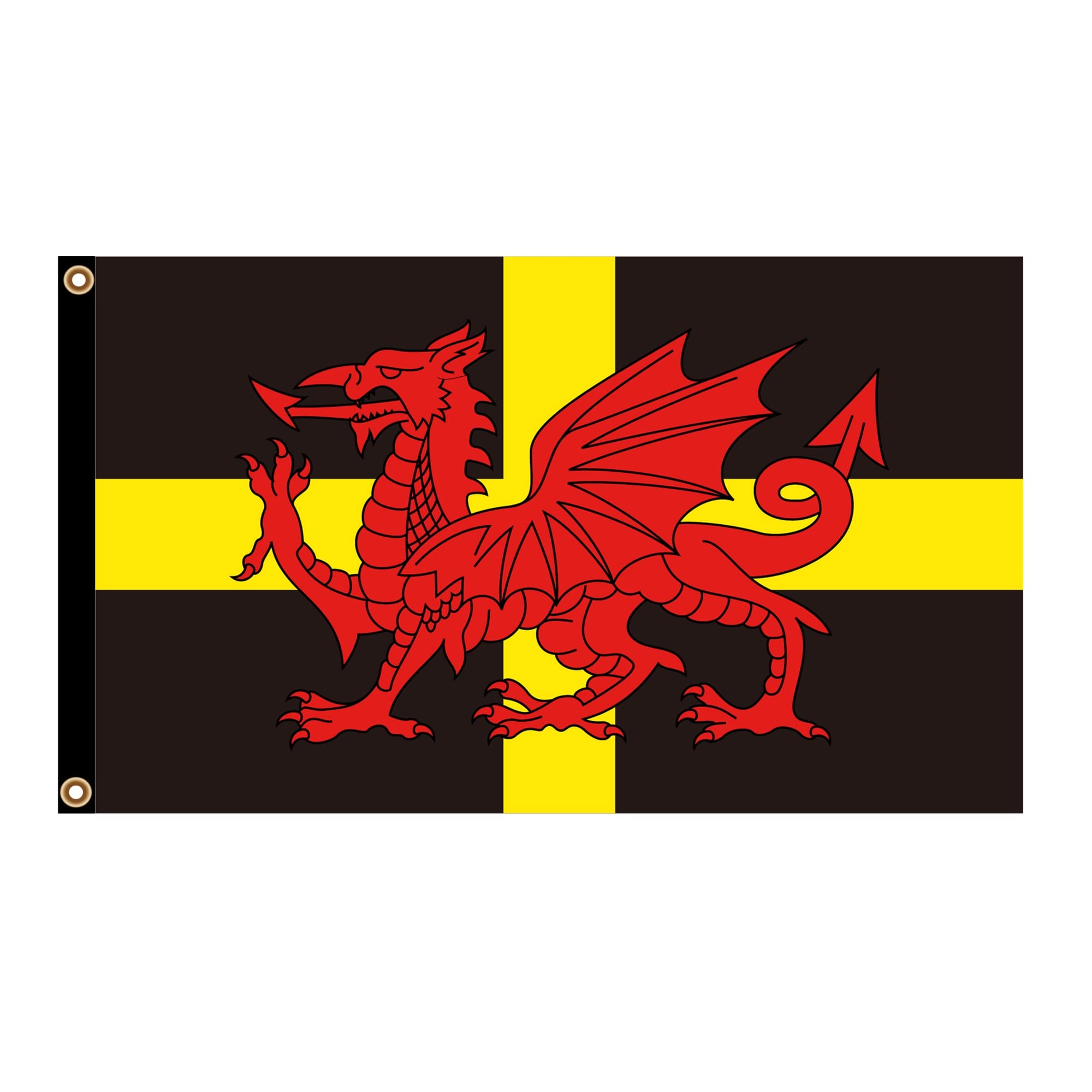 PinkDisplay Black Wales flags Welsh Dragon 3x5ft(90x150cm) eyelets and double stitches
