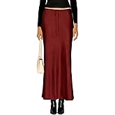 VividHarbor Women's Drawstring Satin Maxi Skirt High Waist Silk A Line Flowy Long Skirts