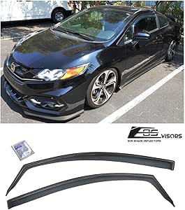Extreme Online Store for 2012-2015 Honda Civic 2Dr Coupe  EOS Visors JDM  in-Channel Style Smoke Tinted Side Vent Window Deflectors Rain Guards