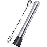 Ortarco 10 Inch Stainless Steel Muddler for Cocktail and 10 Inch Mixing Bar Spoon, 2 Pices Home Bar Tool Set