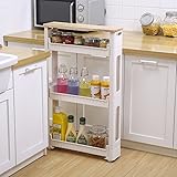 FaLiba kitchen shelf Kitchen Storage Trolleys Slide Out Storage Tower Movable Detachable Shelf With Wheels 3 Tier For Kitchen Bathroom Living Room (White) kitchen storage racks