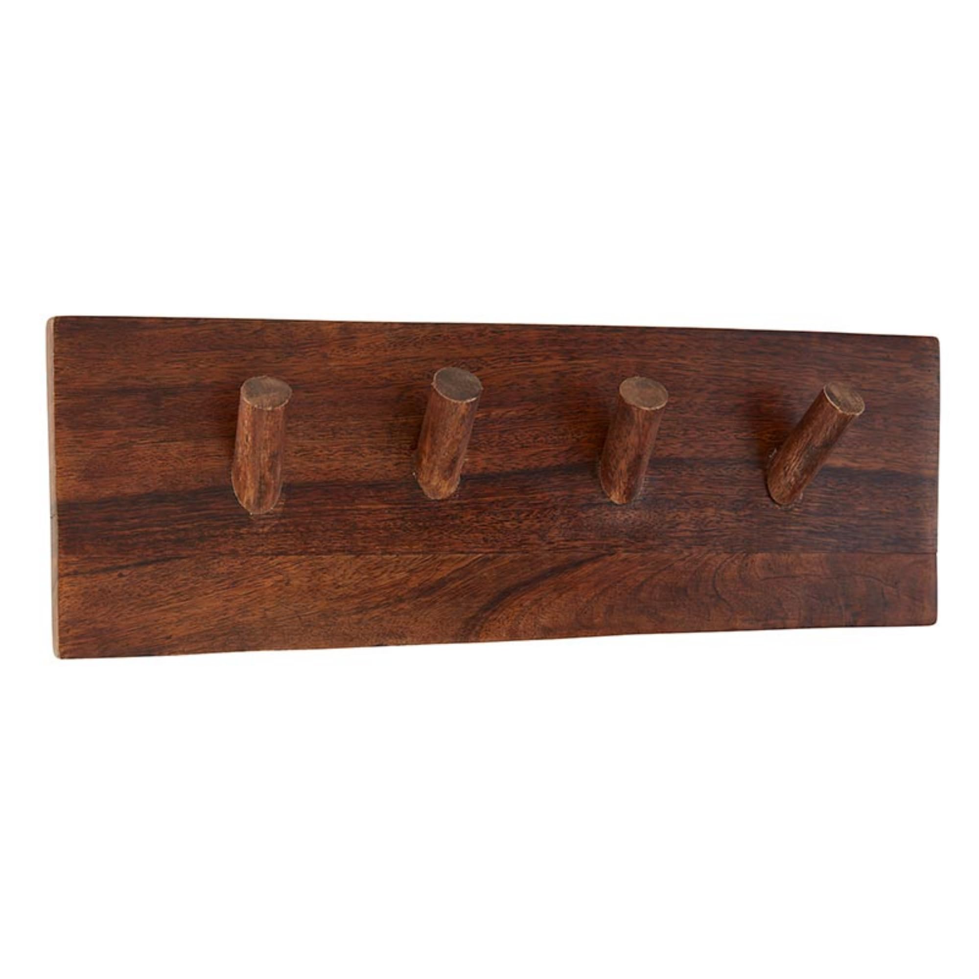 Peg Wall Hook Rack Mango Wood 15 Inch Walnut Finish Wall Mounted