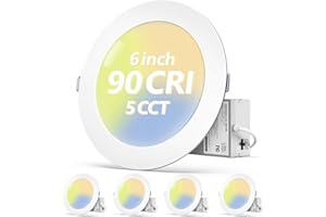 Fondwell 6-Inch LED Recessed Lighting: 4-Pack Dimmable Ultra Thin Canless Recessed Ceiling Lights with 5CCT 12W 90CRI 1050LM for Super Bright Illumination