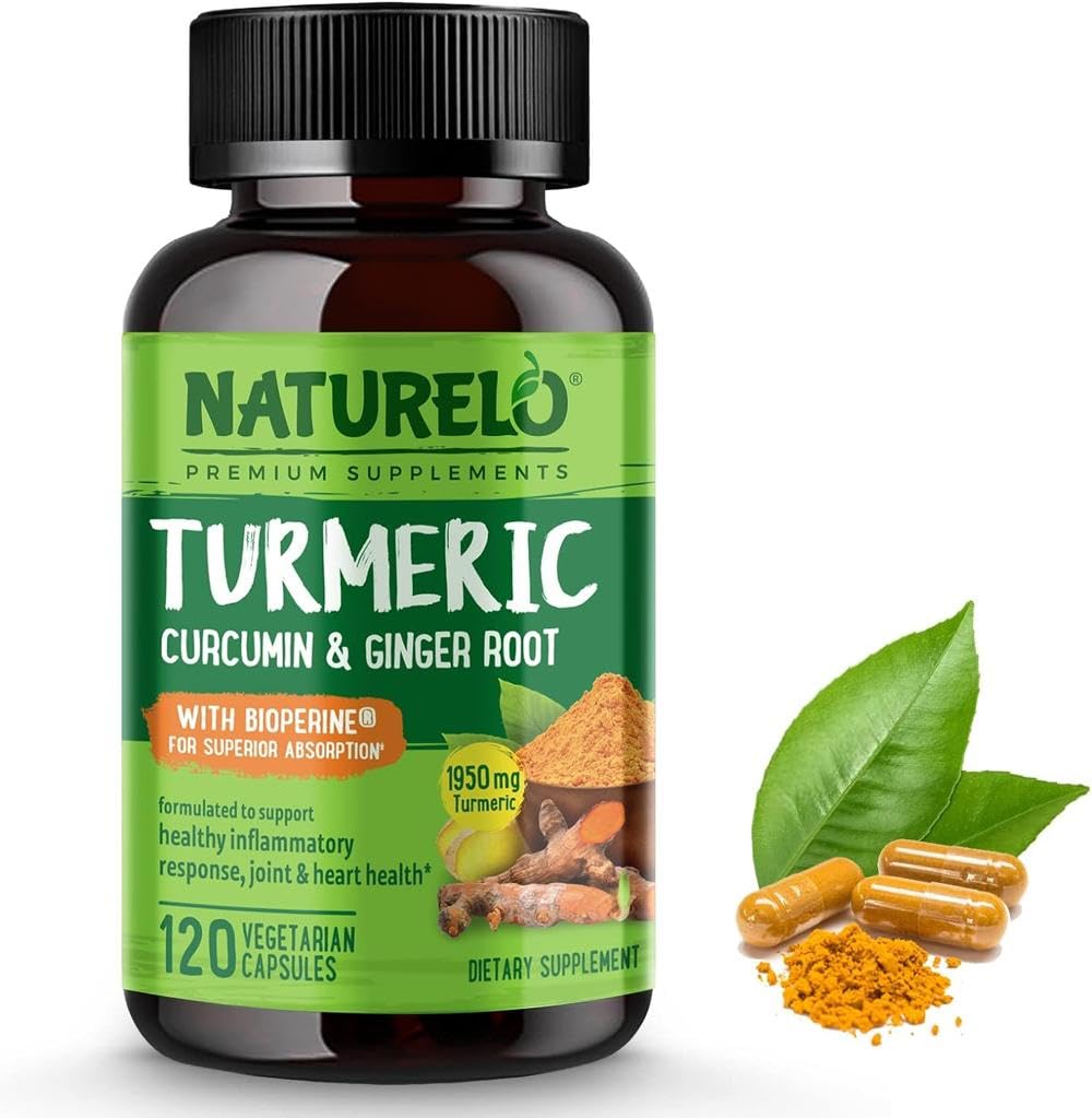 NATURELO Turmeric - Curcumin & Ginger Root with Black Pepper for Better Absorption - 95% Curcuminoids - Pure Nutrient-Rich Blend with No Fillers - 120 Vegan Capsules | 4 Month Supply