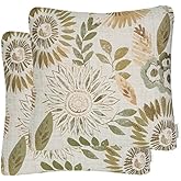 Mika Home Pack of 2 Decorative Throw Pillows Cases Cushion Cover for Sofa Couch Bed,Sunflower Pattern,20x20 Inches,Green Cream