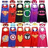 Sholin Superhero Dress Up Costumes 6 Double-Sided Design Satin Capes With 12 Felt Masks For Boys and Girls