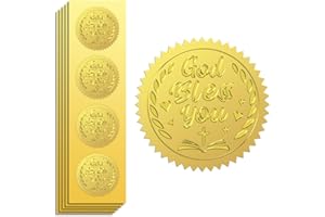 Peacoblue Gold Foil Stickers Seals Embossed 2 Inch 100Pcs God Bless You, Self Adhesive Gold Around Embossing Sticker for Christian Envelope Seals Gift Card Thanksgiving Christmas Gift Decor