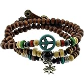 Mandala Crafts Peace Symbol Wood Beads Wrap Bracelet/Zen Bracelet/Multi-layer Wristband/Surf Bracelet #329