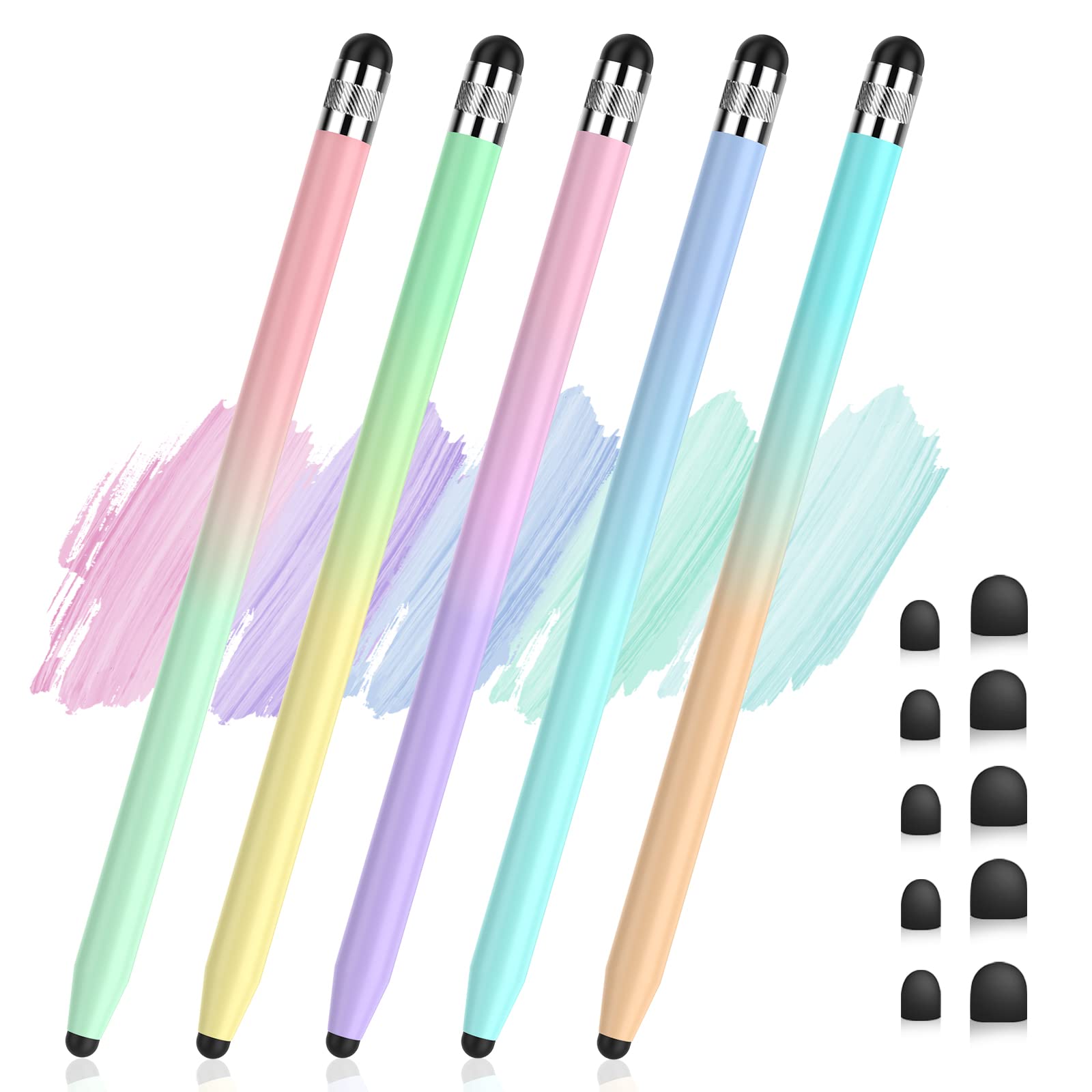 5Pcs Stylus Pens, 2 in 1 Stylus Pen for Touchscreen High Sensitivity Capacitive Stylus for iPad, iPhone, Android Samsung Tablets Skylight Calendar All Universal Touchscreen Devices with 10 Rubber Tips