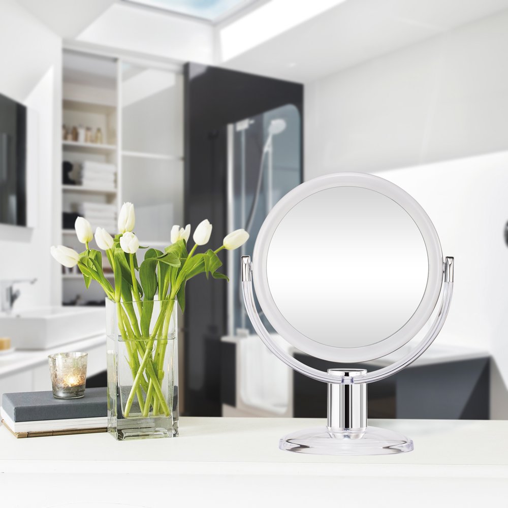 Gotofine Double Sided Magnifying Makeup Mirror, 1X & 10X Magnification with 360 Degree Rotation- Clear & Transparent : Beauty