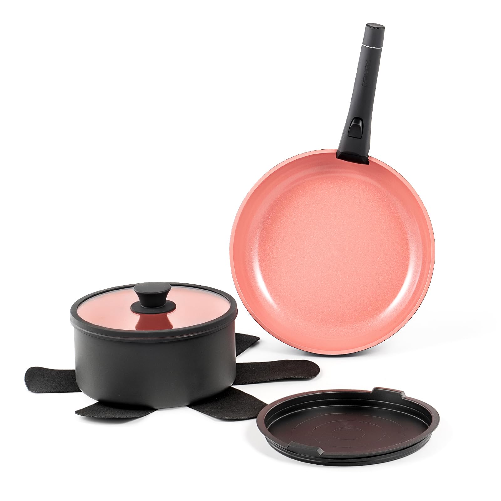 ROYDX Nonstick Pots and Pans Set Titanium Ceramics Cookware Set Pots and Pans with Removable Handles for RV Kitchen, Oven & Dishwasher Safe, Induction Compatible, PFOA Free,Soft Peach