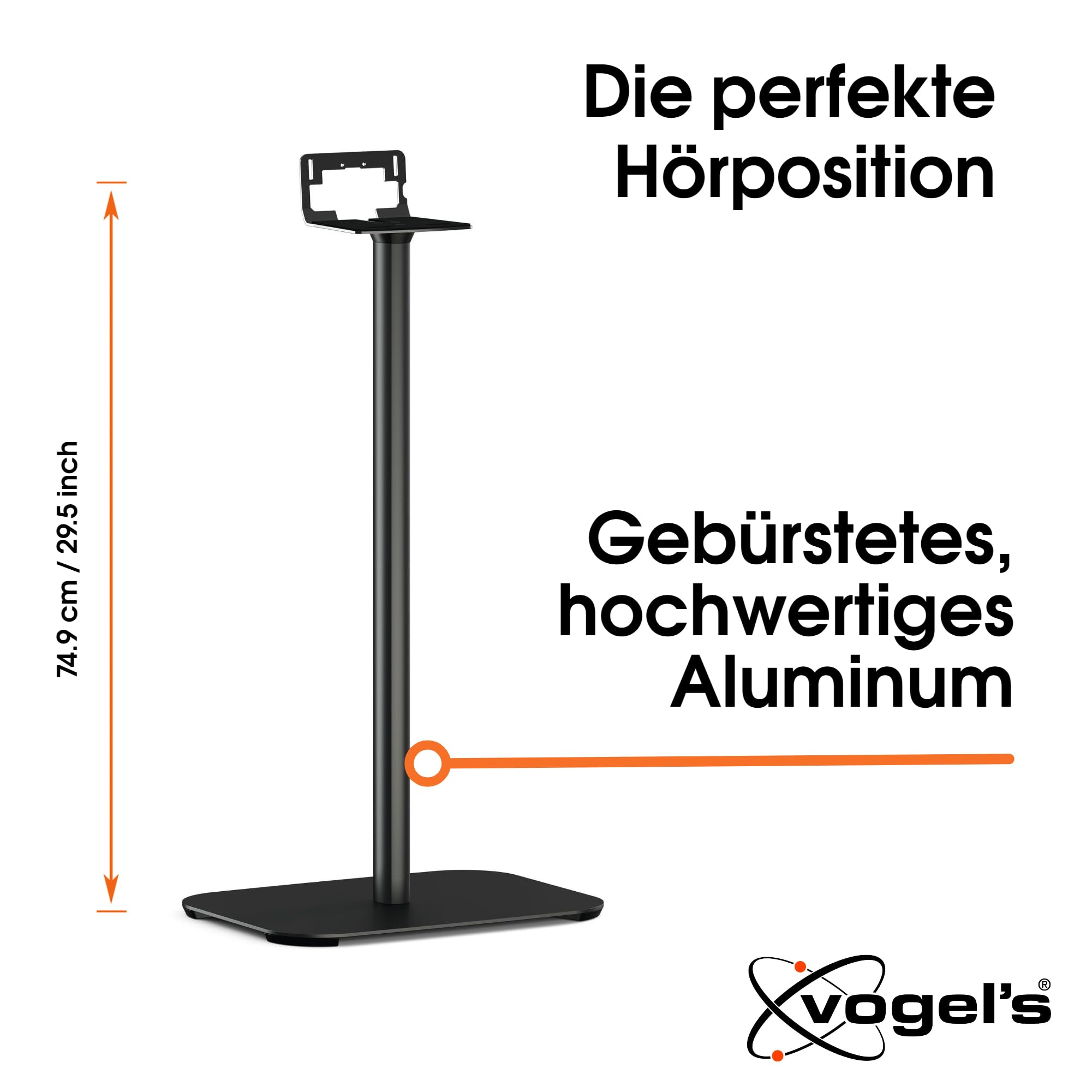 Vogel's Sound 3305 Lautsprecher Ständer, Max. 6,5kg, Höhe: 75 cm, Auch geeignet für Sonos Five & Play:5, Universelle Kompatibilität, Schwarz, 1 Halterung 3