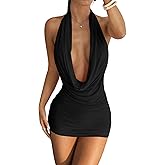Floerns Women's Draped Deep V Neck Halter Dress Sleeveless Night Club Bodycon Mini Dresses