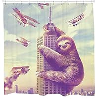 Sharp Shirter Sloth Shower Curtain Set Funny Bathroom Decor Nerdy Gift Slothzilla in New York 71x74 Hooks Included