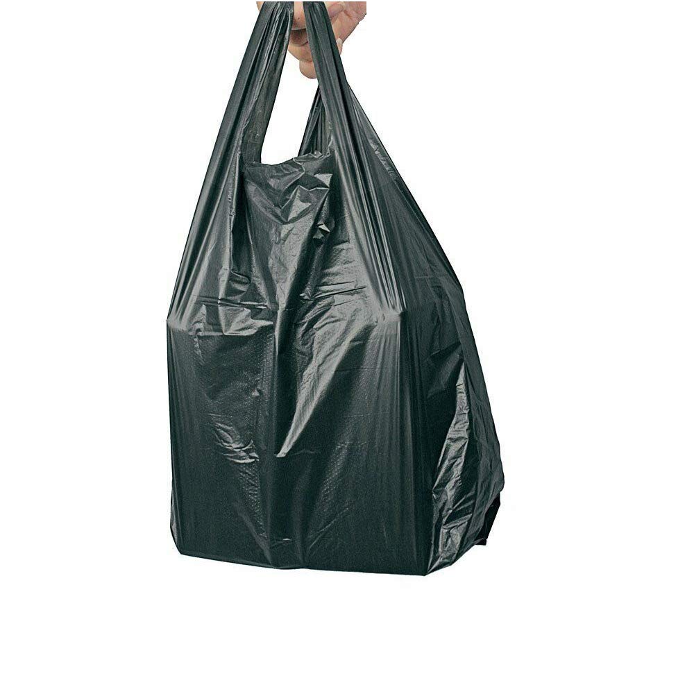 Sabco - 11 x 17 x 21" Strong Black Vest Style Plastic Carrier Bags | Heavy Duty | Recycled Eco Friendly (240)