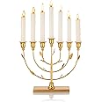 ZOOYOO Hanukkah Menorah Tree of Life with Gold Finish, 7-Branches Candle Holders Menorah, 7 arm Candle Holder, Gold Metal Menorah for Shabbat, Home Decor