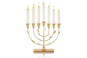 ZOOYOO Hanukkah Menorah Tree of Life with Gold Finish, 7-Branches Candle Holders Menorah, 7 arm Candle Holder, Gold Metal Menorah for Shabbat, Home Decor