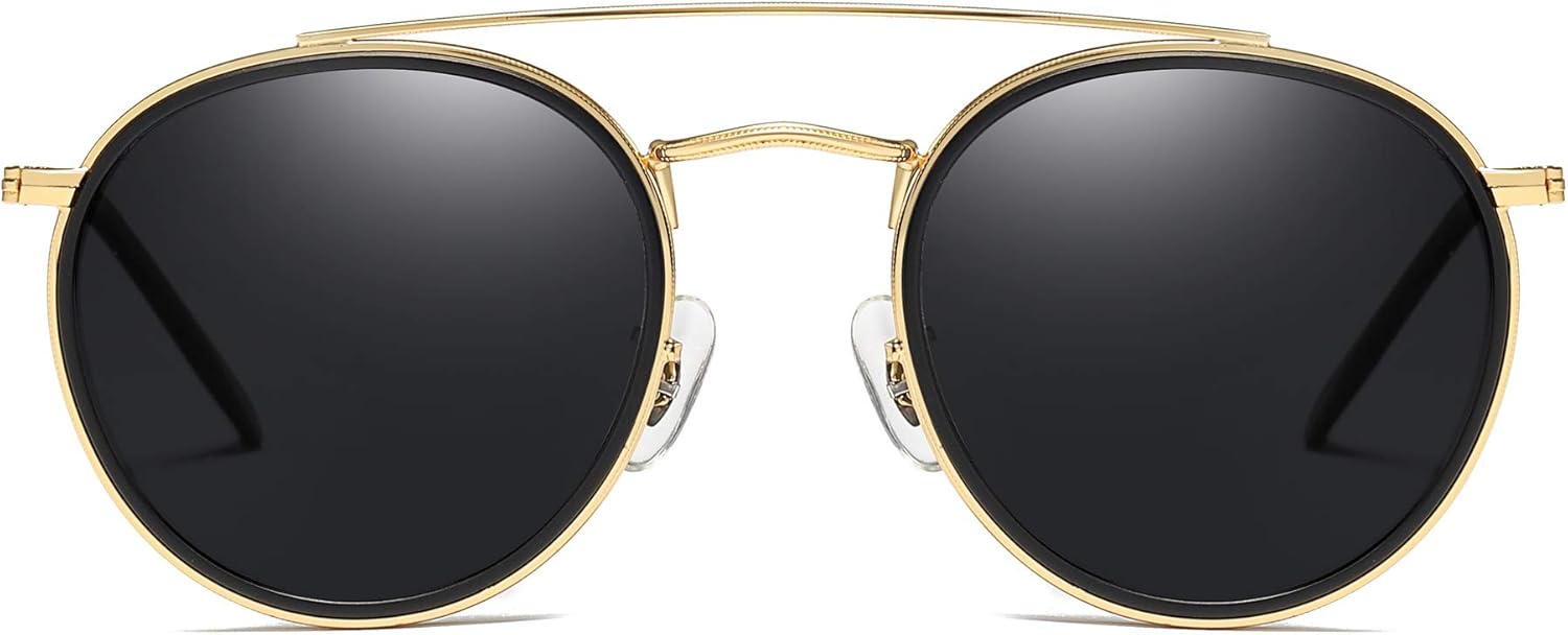 Gafas de Sol Polarizadas Redondas Marco de Metal Lente Circulo Plano Anteojos Mujer Hombre