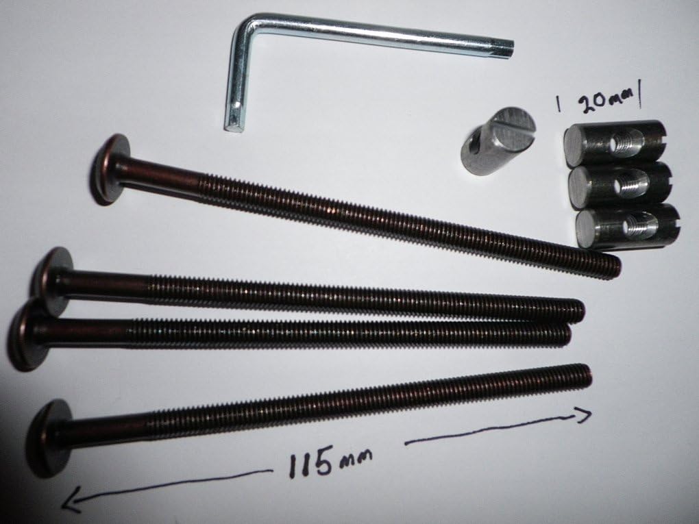 Bed fitting set, bed bolts, barrel nuts 20mm and key 115mm bronze