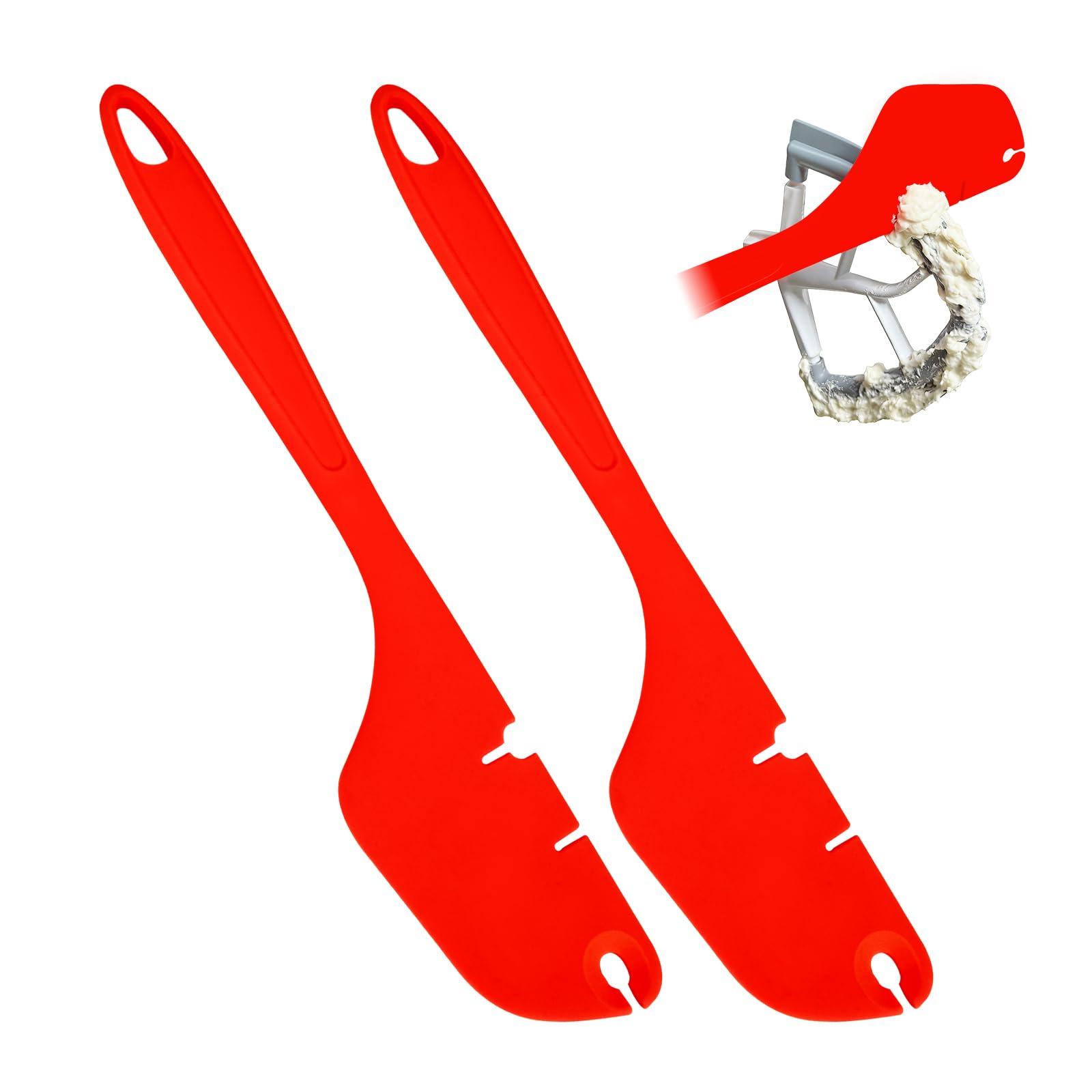 Photo 1 of 2 Pack Silicone Spatula Mixer Beater Scraper Compatible with KitchenAid Stand Mixer Attachments,Works on Flat Beaters, Whisks, Dough Hooks (Red)