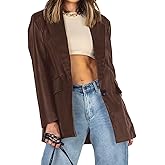 Pepochic Womens Oversized Leather Jacket Long Sleeve Faux Leather Blazer Lapel Button Down Leather Shacket Coat with Pockets