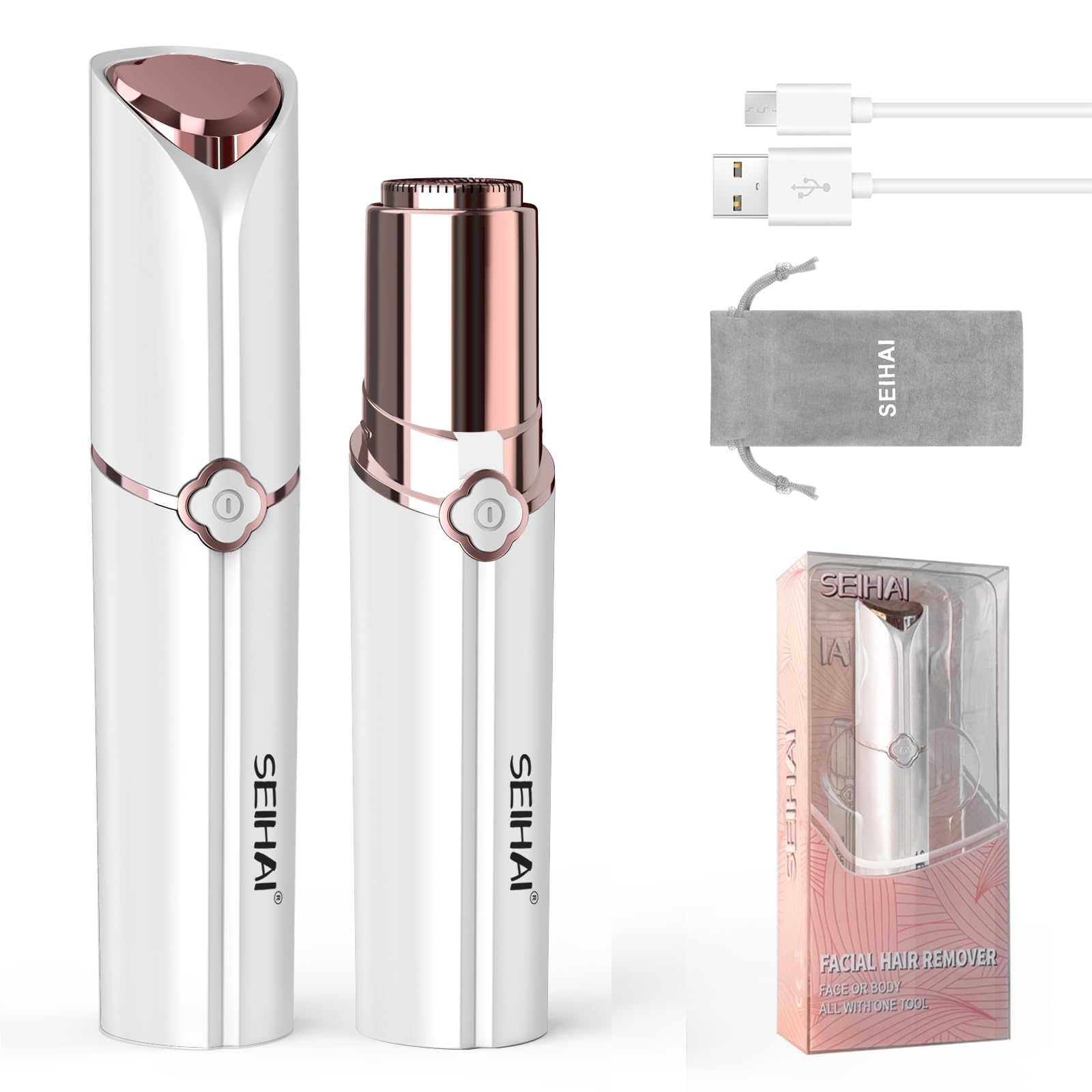 Facial Hair Remover for Women, SEIHAI Rechargeable Face Shavers for Women,Upper Lip, Chin, Face Hair Remover Peach Fuzz Removeror Face, for Peach Fuzz, Chin