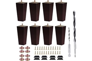 Txcucc Sofa Legs Square Bed Feet 5 inch Wood Replacement Leg for Furniture Set of 8, Dark Brown…