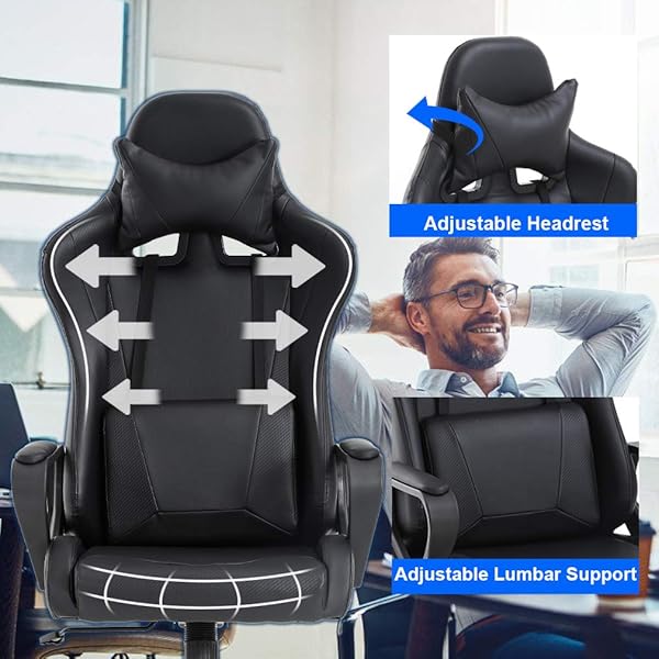 BESTOFFICE GAMING CHAIR OFFICE CHAIR ERGONOMIC DESK CHAIR RACING STYLE GAMING CHAIR WITH LUMBAR SUPPORT, SWIVEL ROLLING BASE, AND COMFORTABLE PADDED SEAT FOR WOMEN AND MEN