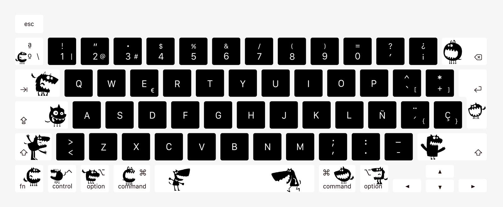 MMDW Spanish Language ESP Silicone Keyboard Cover Skin for MacBook Pro 16 2019 A2141 for MacBook New Pro 13.3 inch A2338 M1/A2251/A2289 with Touch Bar & Touch ID European Version(Little Monster)