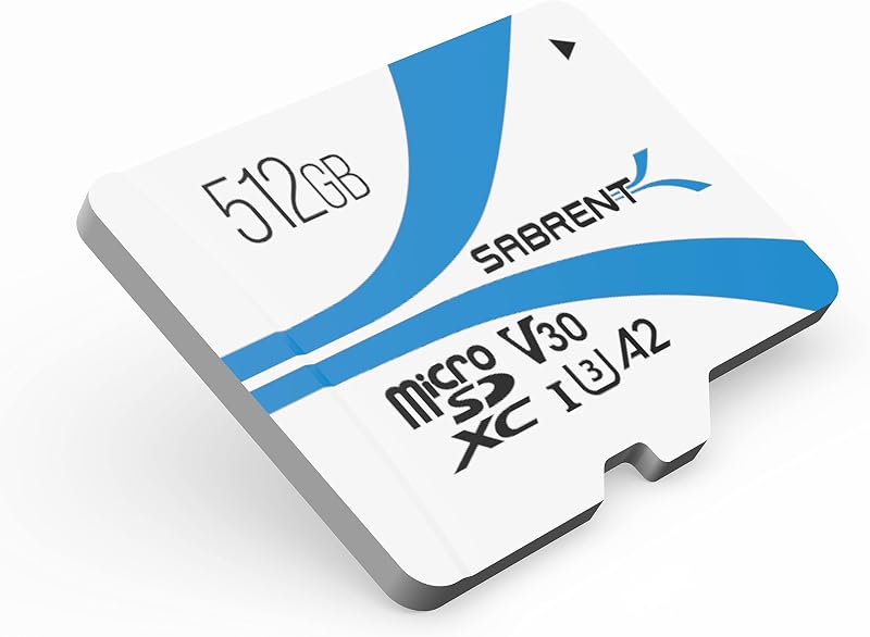 SABRENT 512GB Micro SDXC V30 A2 U3 UHS-I 100MB/s 4K 8K Memory Card Photo Video