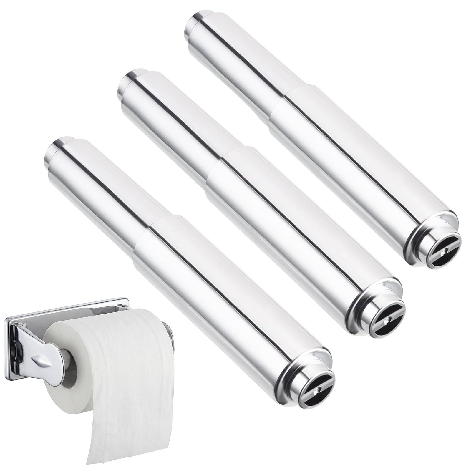 3 Pack Toilet Paper Holder Roller Toilet Tissue Holder Replacement Plastic Spring Loaded (Chrome Big End)