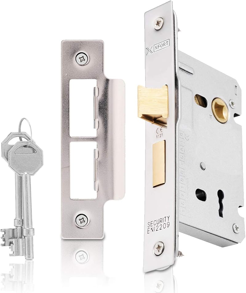 XFORT 3 Lever Polished Chrome Mortice Sashlock 65mm with Key