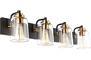 SOLFART Vintage Vanity Lighting Fixtures for Bathroom 4 Light Bathroom Vanity Light Black Brass Wall Light Sconce Light Black with Brass Light for Bath
