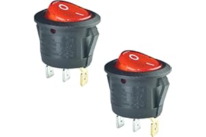 FILSHU 2Pcs Red Lamp Illuminated 3 Terminal SPST 2 Position I/O On/Off Button Toggle Round Rocker Switch 6A/250Vac 10A/125Vac
