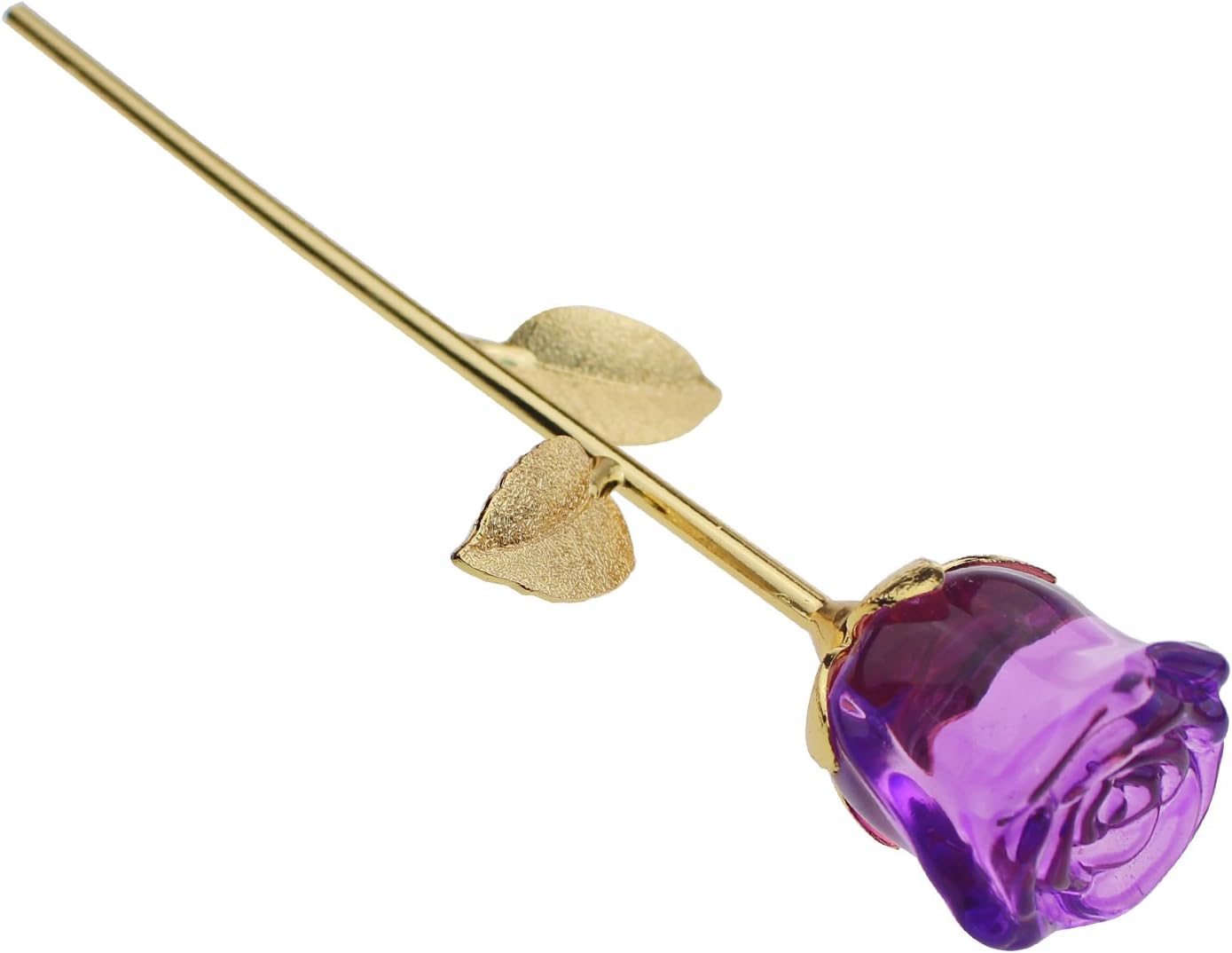 Gracallet Yellow Gold Plated Purple Crystal Rose Flower Long Gold Stem with Gift Box, Good Couple Gifts for Valentines, Romantic Anniversary Gifts