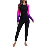 Halcurt Women's Full Body One Piece Rash Guard Long Sleeve Zipper Swimsuit | UPF 50+, UV protection, Full coverage, Without bra, 25" ankle length, Quick dry surf suit