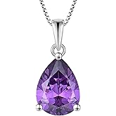 YL Teardrop Necklace 925 Sterling Silver Solitaire Pendant 9x12 MM Pear Cut Birthstone Jewelry for Women