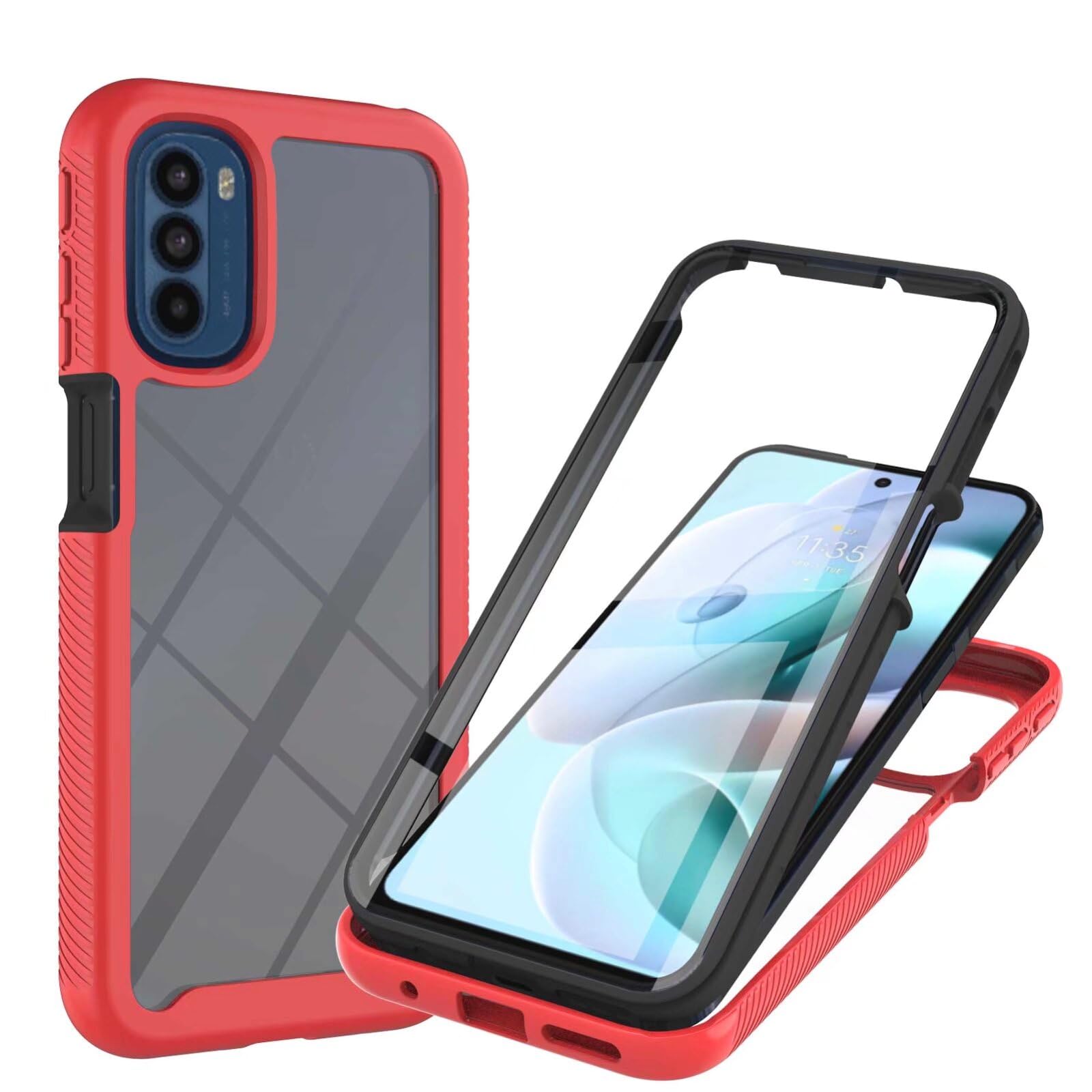 Dfjhure for Motorola Moto G31/G41 Case Built-in Screen Protector Full Body Shockproof Protection Cover tylish Bumper Transparent Back Phone Case Cover for Motorola Moto G31/G41- Red โ image 1
