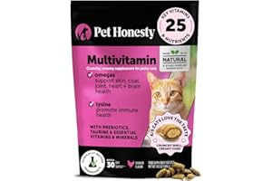PET HONESTY Cat Multivitamin Crunchy & Creamy Chews - Cat Treats for Health + Immune, Joint Support, Skin & Coat, & Digestion - Vitamins with Omega 3s, Lysine & Probiotics (30 Day Supply)