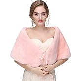Aimimier Bridal Faux Fur Wrap Wedding Fur Stole with Band Evening Party Warm Shrug Cape