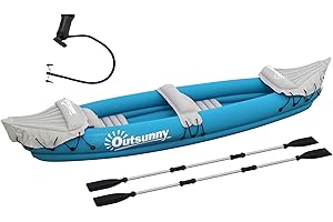 Outsunny 2-Person Inflatable Kayak Set, Inflatable Boat and Canoe with Air Pump and Aluminum Oars, Blue