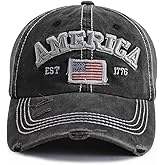 GzacDeope American Flag Hat for Men Women, Funny Adjustable Cotton Embroidered Distressed Baseball Cap
