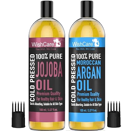 WishCare Pure and Natural Moroccan Argan Oil & Unrefined Jojoba Oil - 100 Ml each (Pack of 2)