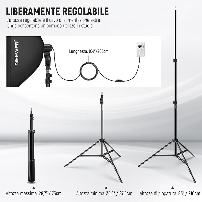 Kit di Illuminazione Softbox Equivalente a 700W, Confezione da 3 Lampadine LED 5700K, Softbox 61x61 cm con Attacco E26, Kit di Illuminazione Continua per Fotografia e Studio Fotografico