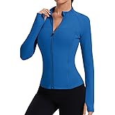 Rapbin Women's Full Zip Workout jackets Runing Slim Fit Athletic Tops With Thumb Holes