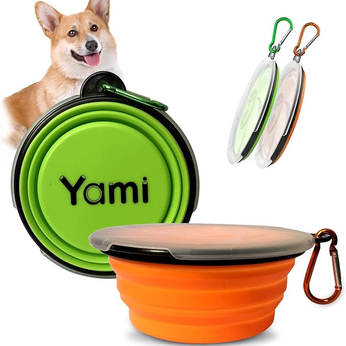 YAMI 2 Pack Collapsible Dog Bowls, Silicone Dog Cat Feeding Water and