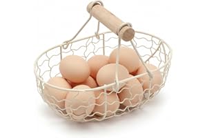 Egg Basket Small Farmhouse Wire Basket with Wooden Handle Rustic Countertop Holder Storage for Gathering Fresh Eggs