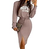CHICME Women's 2 Piece Sets Fall Casual Long Sleeve Top and Matching High Waist Skirt Set Lounge Wear Sweatsuits